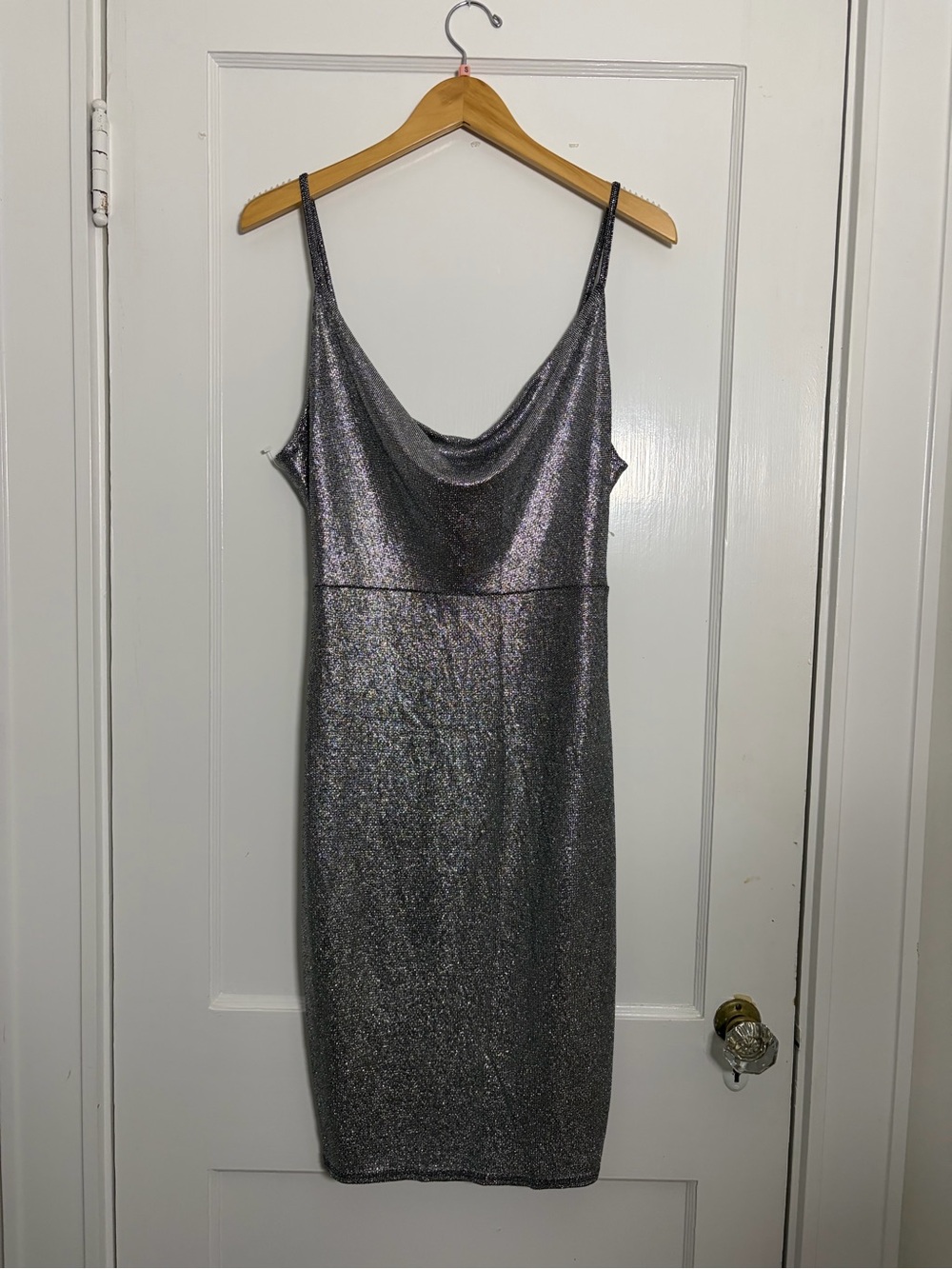 Silver Shimmer Cowl Neck Midi Dress